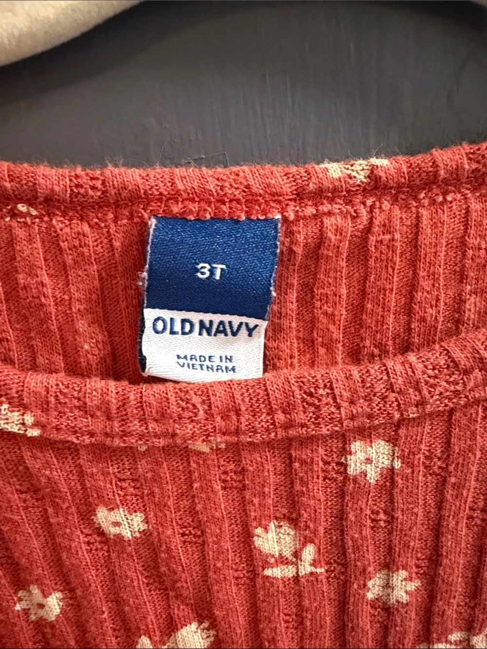 Old Navy Rust Red Floral Ribbed Long Sleeve Top